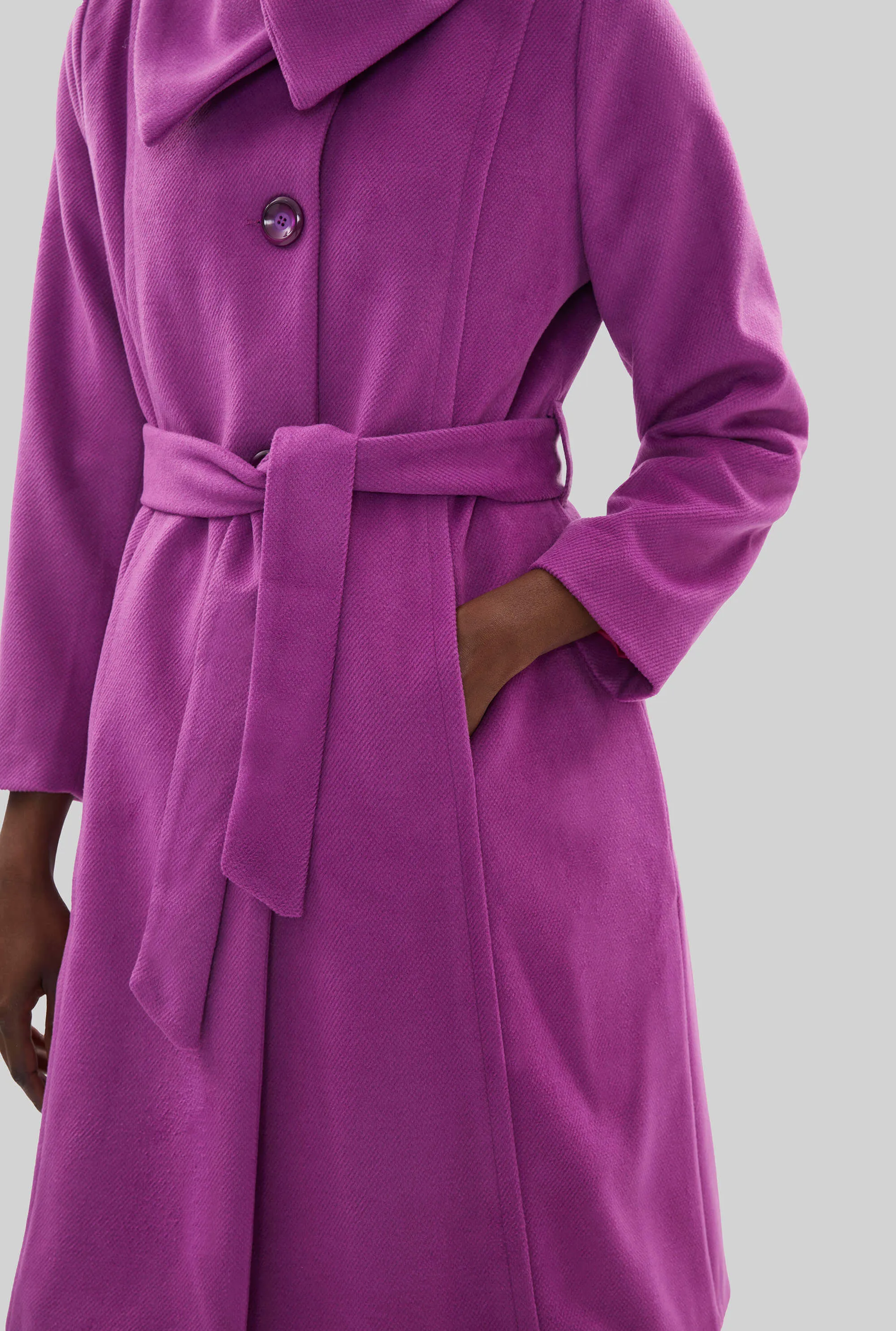 Large Collar Belted Coat Purple