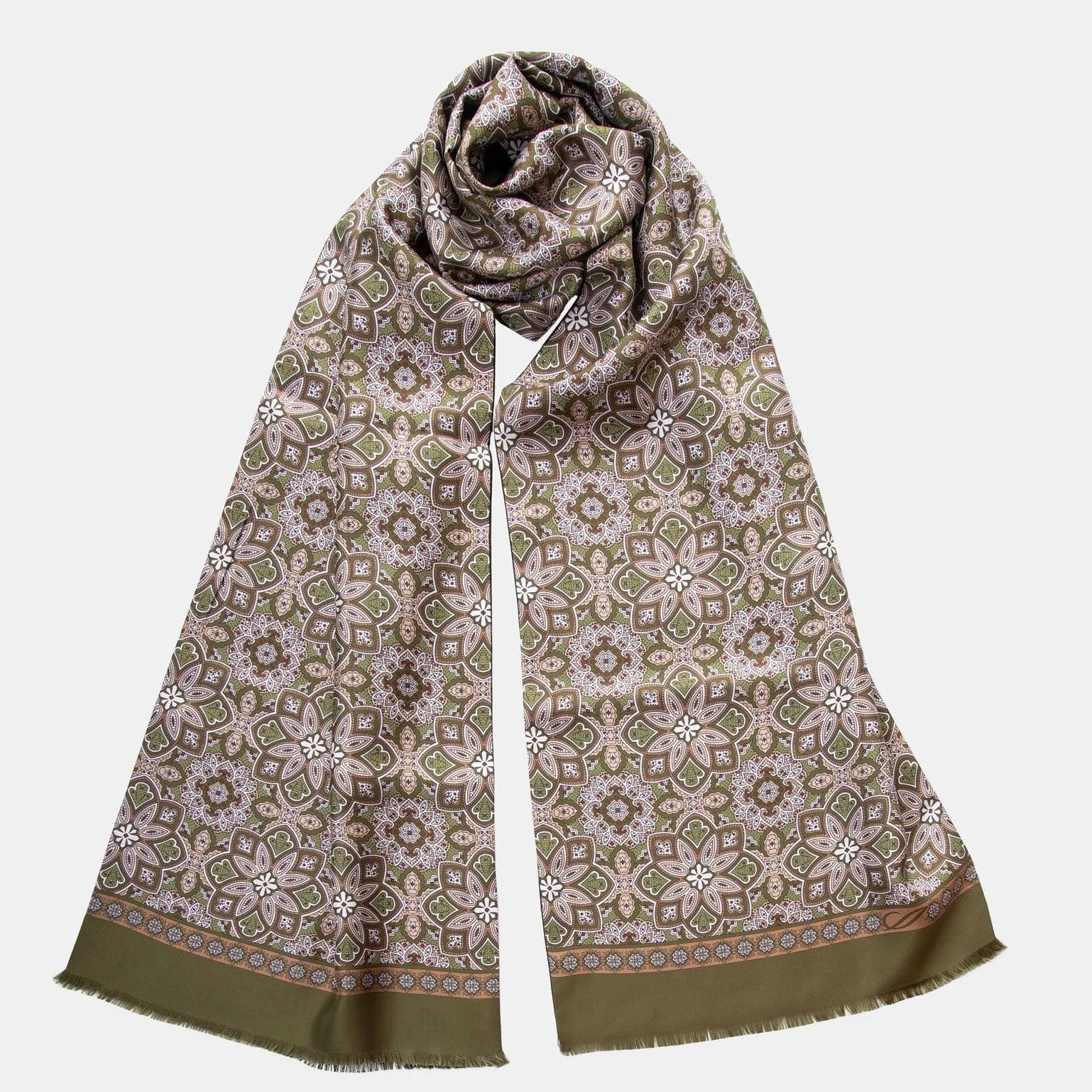 Lario - Wool Backed Silk Scarf - Olive Green