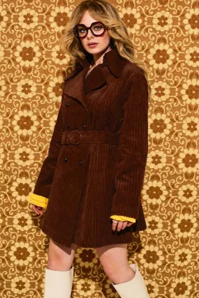 Layla Brown Striped Corduroy Double Breasted Coat