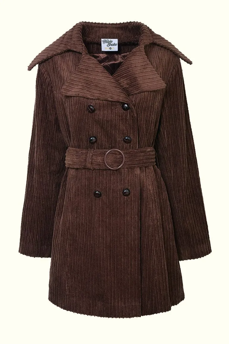 Layla Brown Striped Corduroy Double Breasted Coat