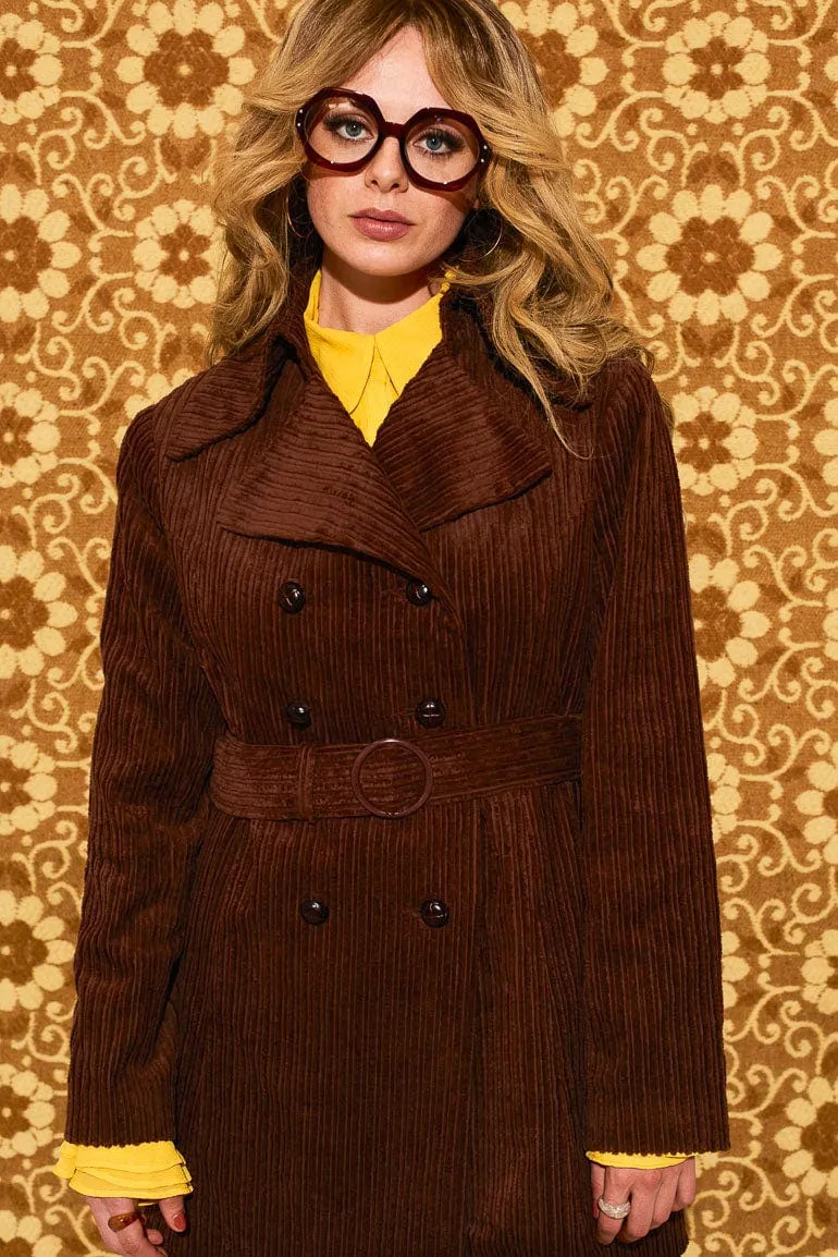 Layla Brown Striped Corduroy Double Breasted Coat