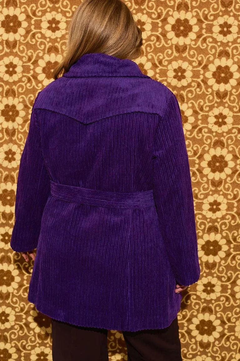 Layla Purple Striped Corduroy Double Breasted Coat