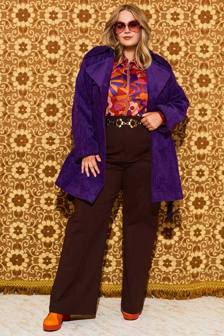 Layla Purple Striped Corduroy Double Breasted Coat