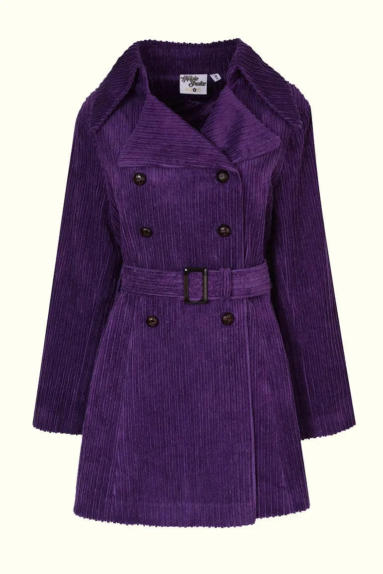 Layla Purple Striped Corduroy Double Breasted Coat