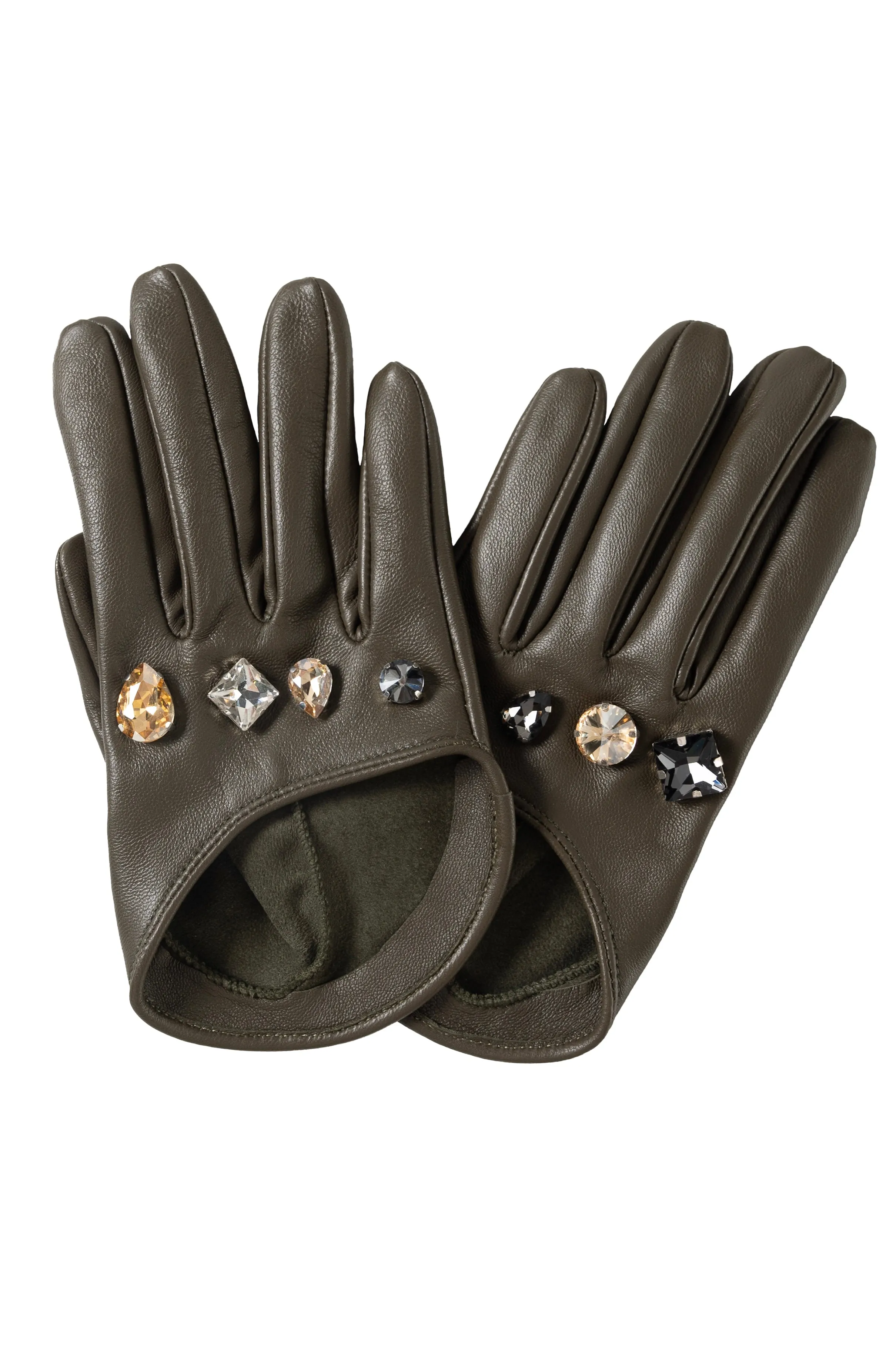 Leather Gloves With Crystals