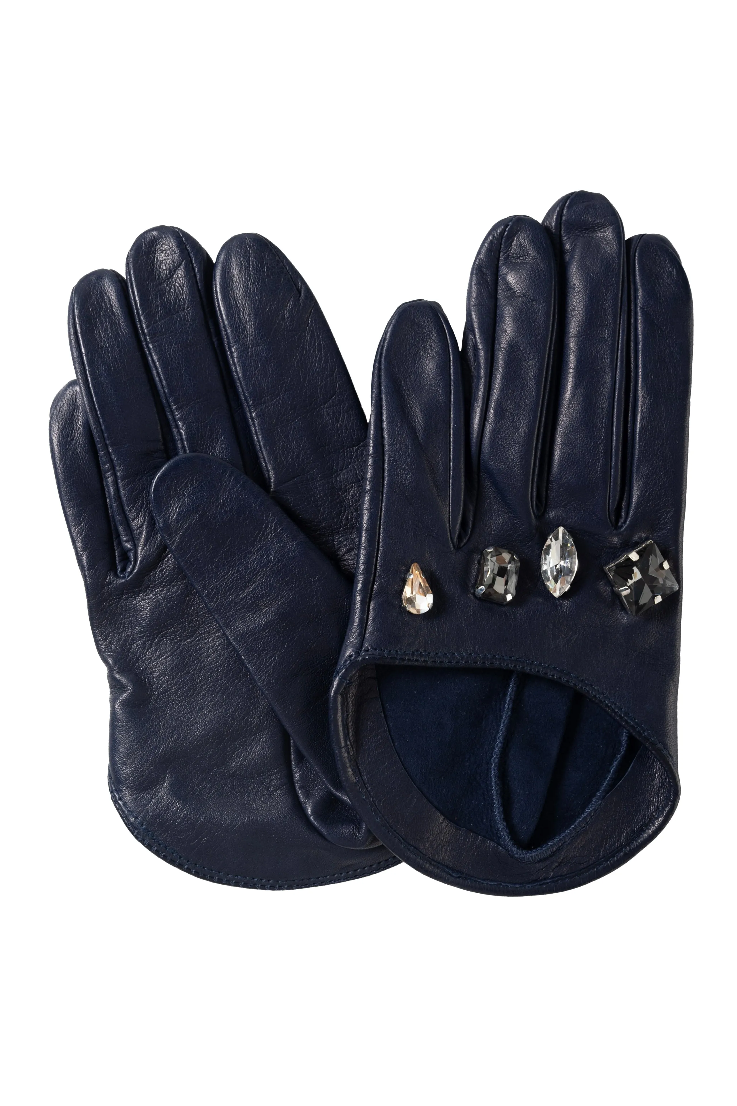 Leather Gloves With Crystals