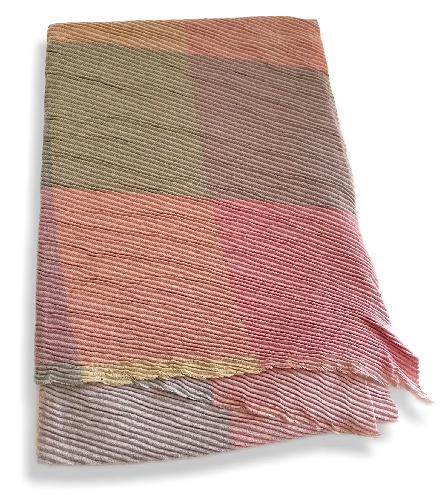 LONG PINK CRINKLE MULTICOLOUR WOOL MIX COLOUR BLOCK CHECK SCARF