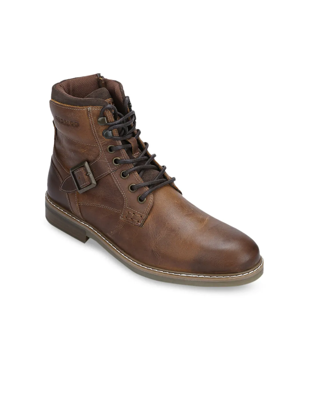 Men Brown Solid Leather Boots