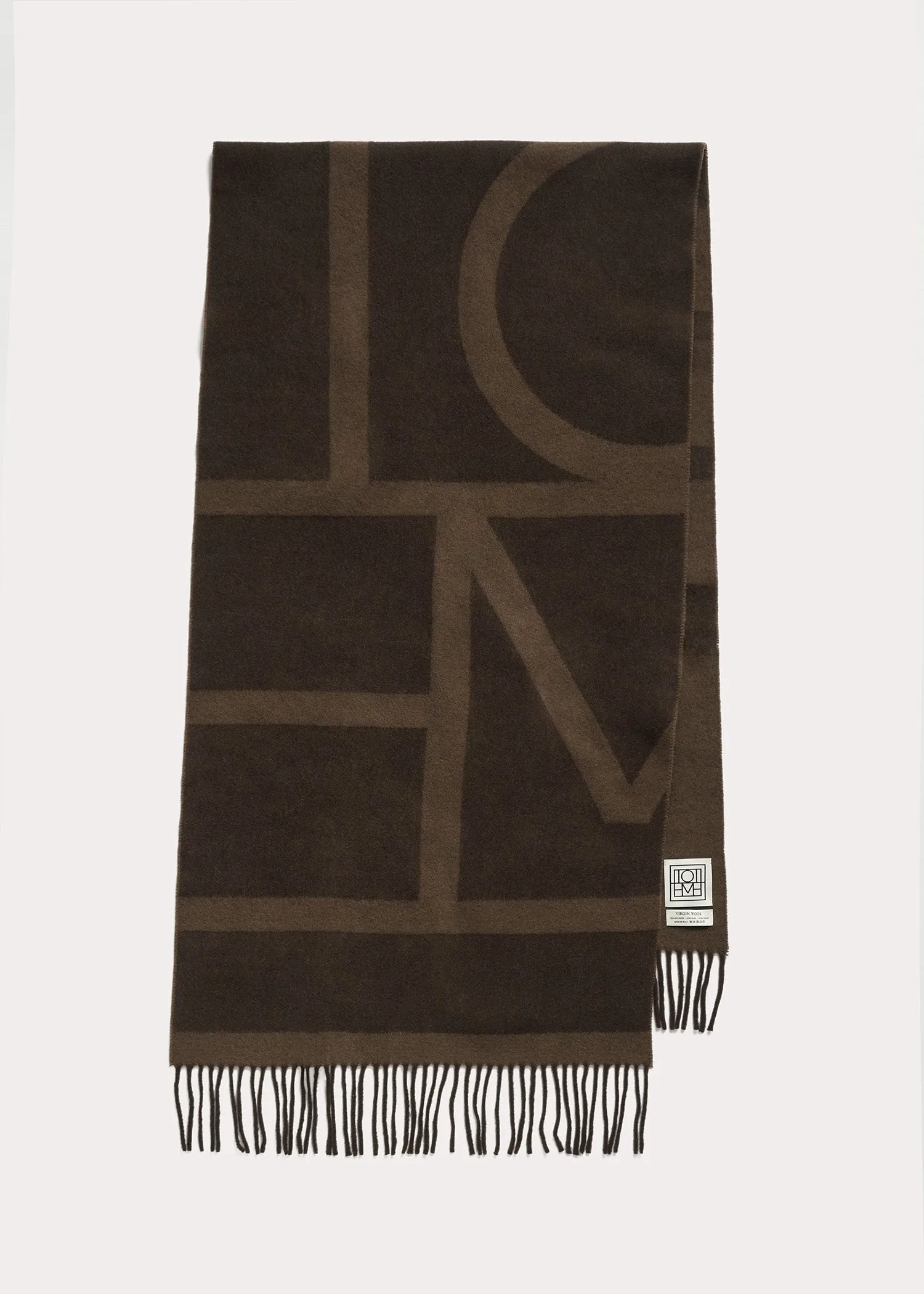 Monogram jacquard wool scarf dark brown