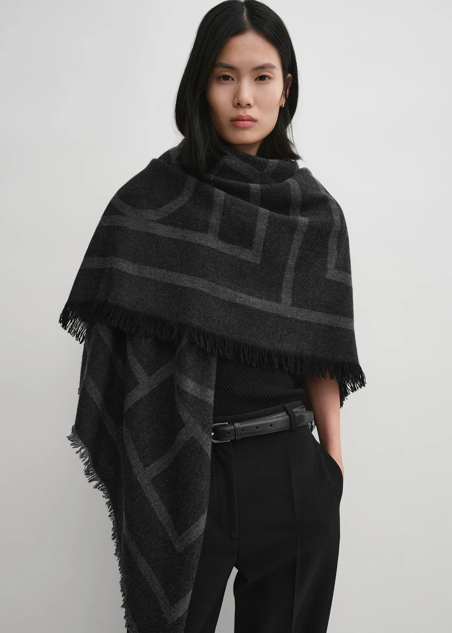 Monogram wool cashmere scarf dark grey monogram