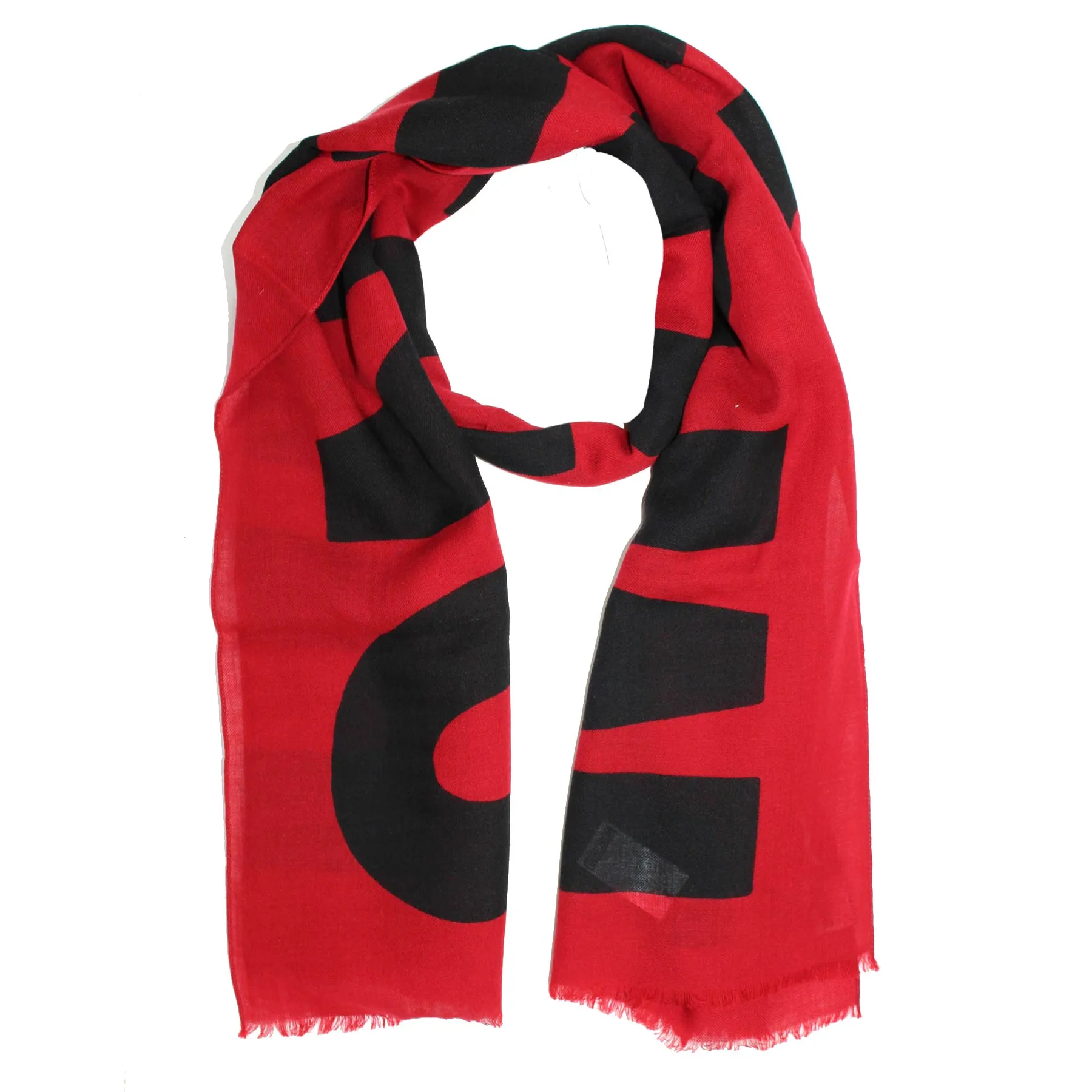 Moschino Scarf Dark Red Black Logo Design - Wool Shawl FINAL SALE