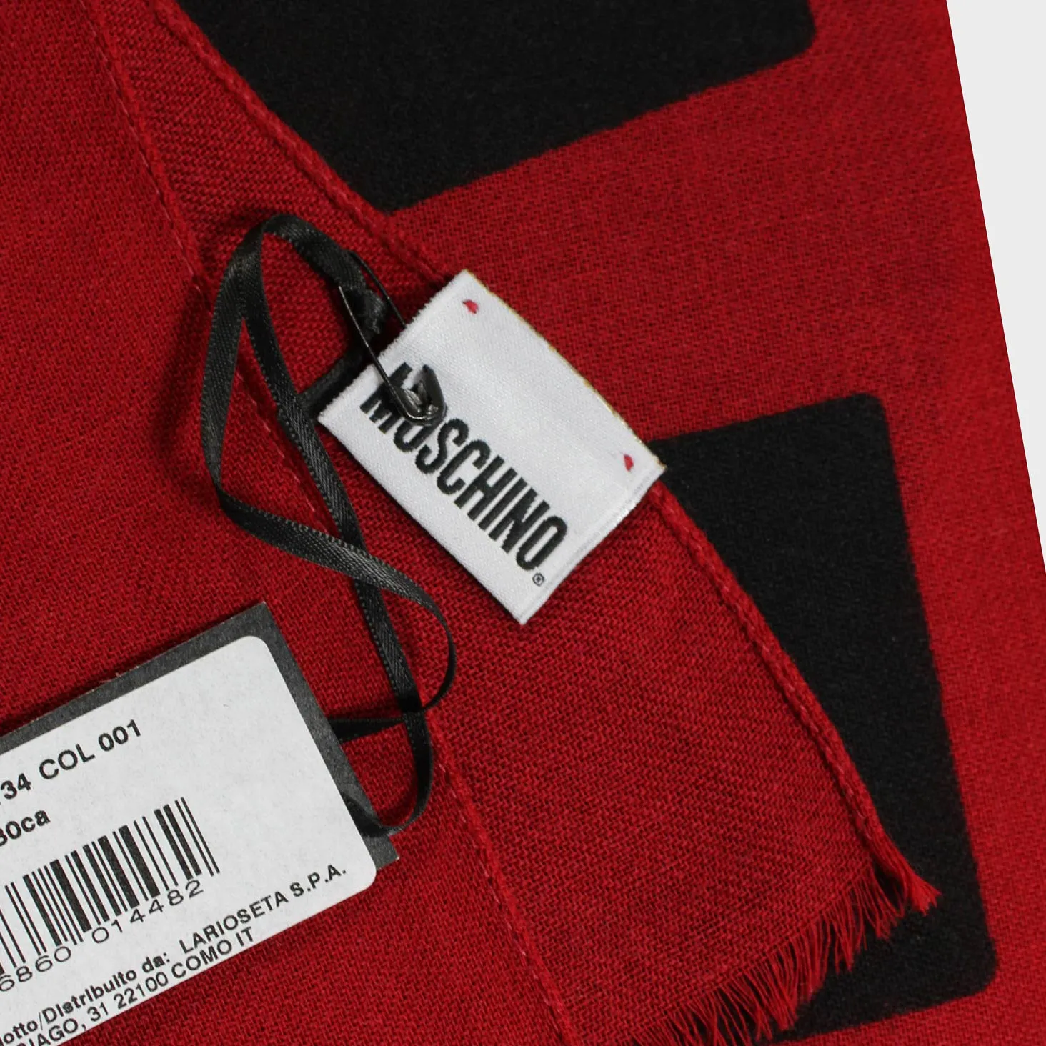 Moschino Scarf Dark Red Black Logo Design - Wool Shawl FINAL SALE