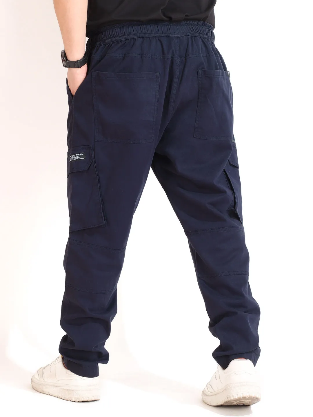 Navy Peach Cotton Twill Zipper Design Plus Size Cargo