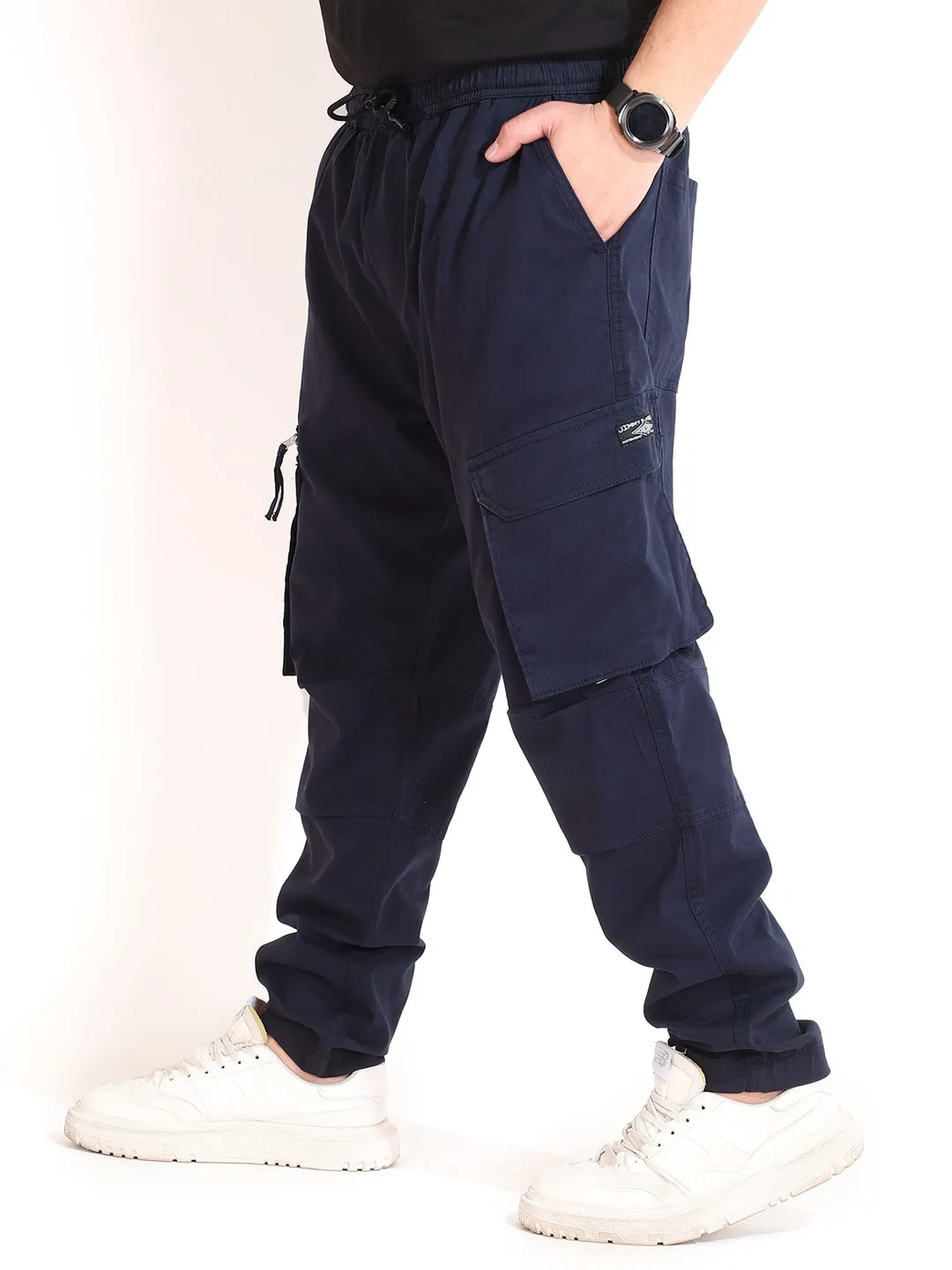 Navy Peach Cotton Twill Zipper Design Plus Size Cargo