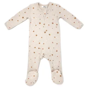 oh baby! Zipper Footie Mini Stars in Toasted Nut - Sand