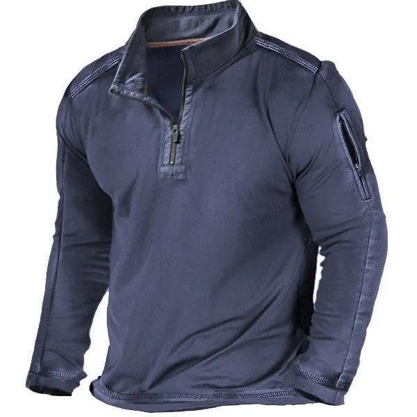 Outdoor Zipper Pocket Long-sleeved Collar Sweatshirts