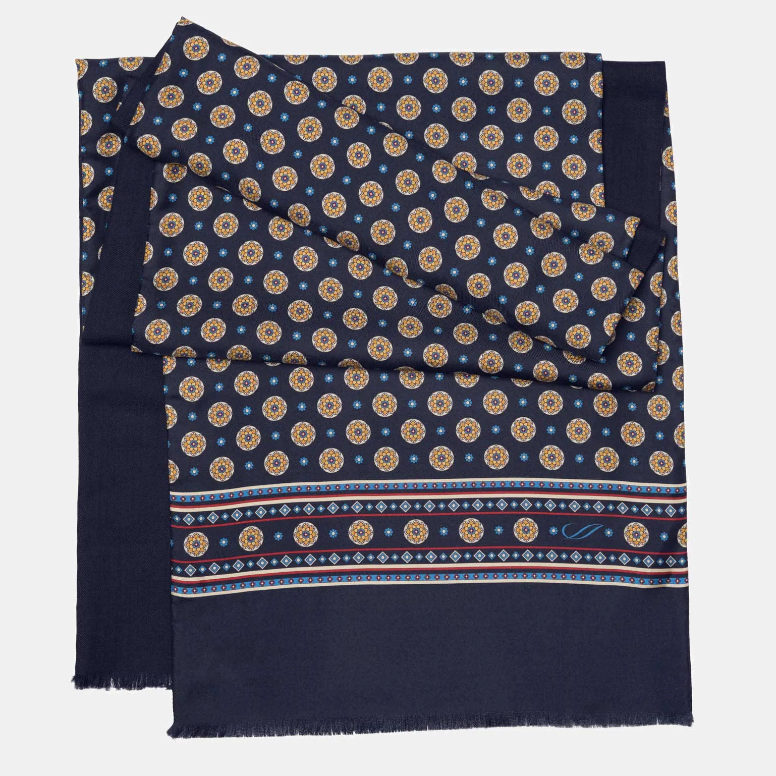 Palatino - Wool Backed Silk Scarf - Navy & Yellow