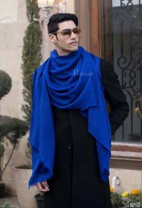 Pashtush Mens Cashmere Wool Scarf, Diamond Weave, Azure Blue