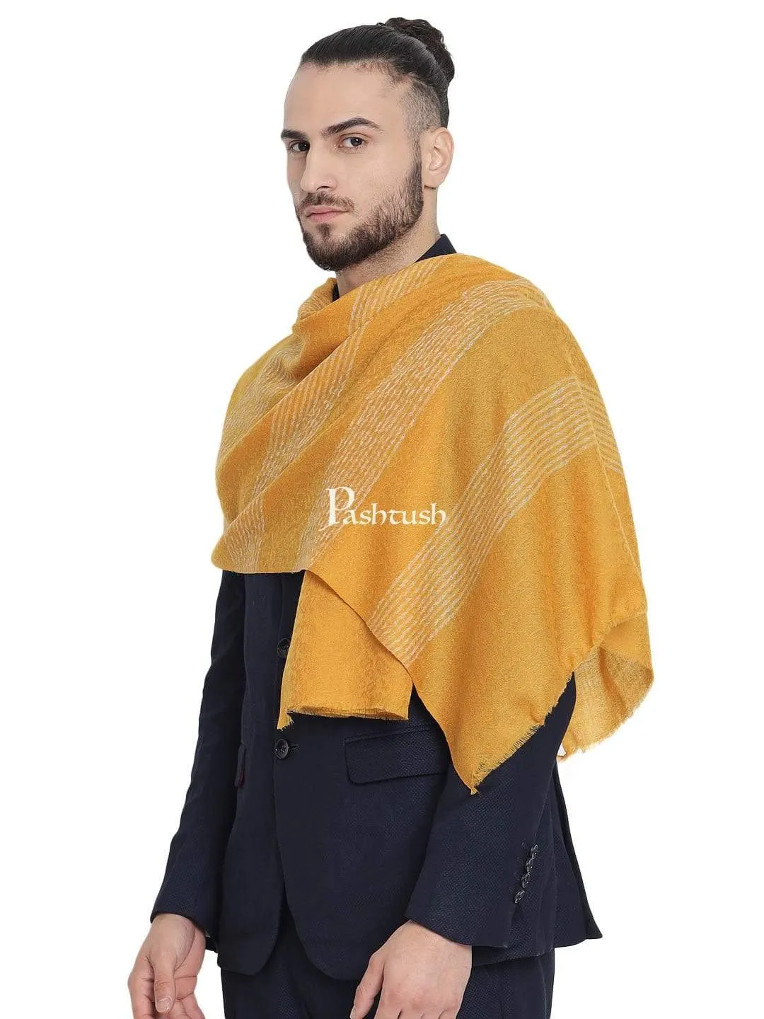 Pashtush Mens Fine Wool Striped Muffler, Soft And Warm Stole Scarf, Yellow