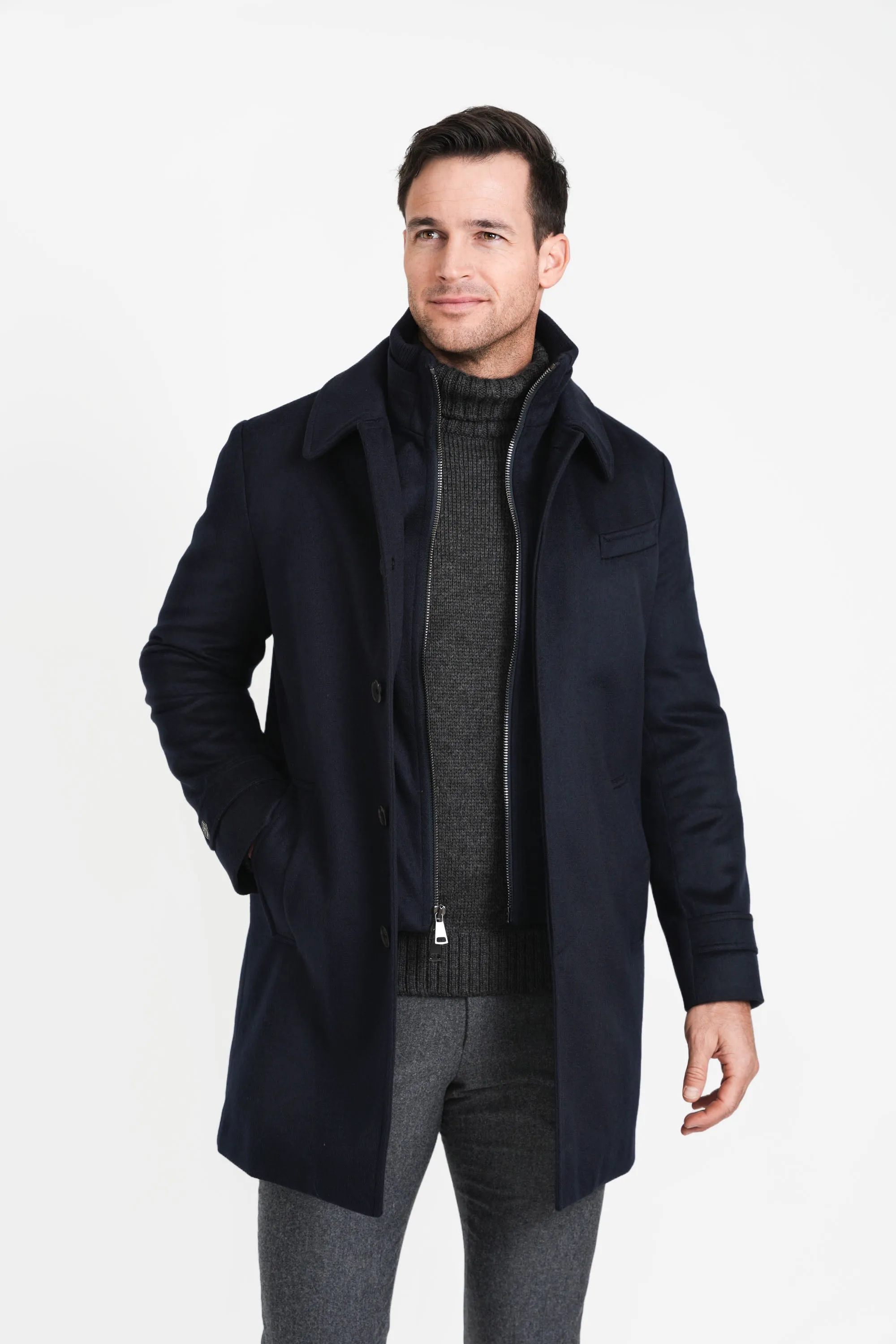 Pure Cashmere Euro Coat, Navy