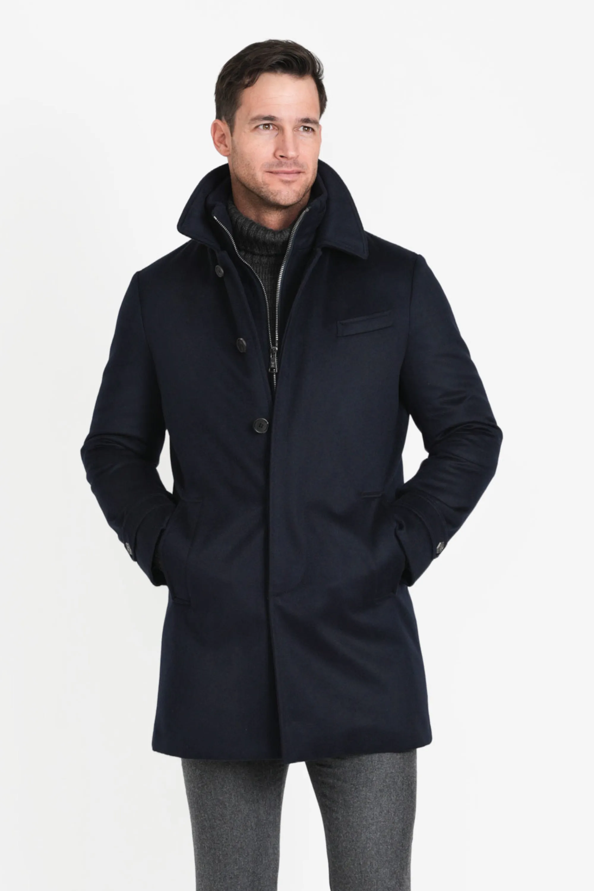 Pure Cashmere Euro Coat, Navy