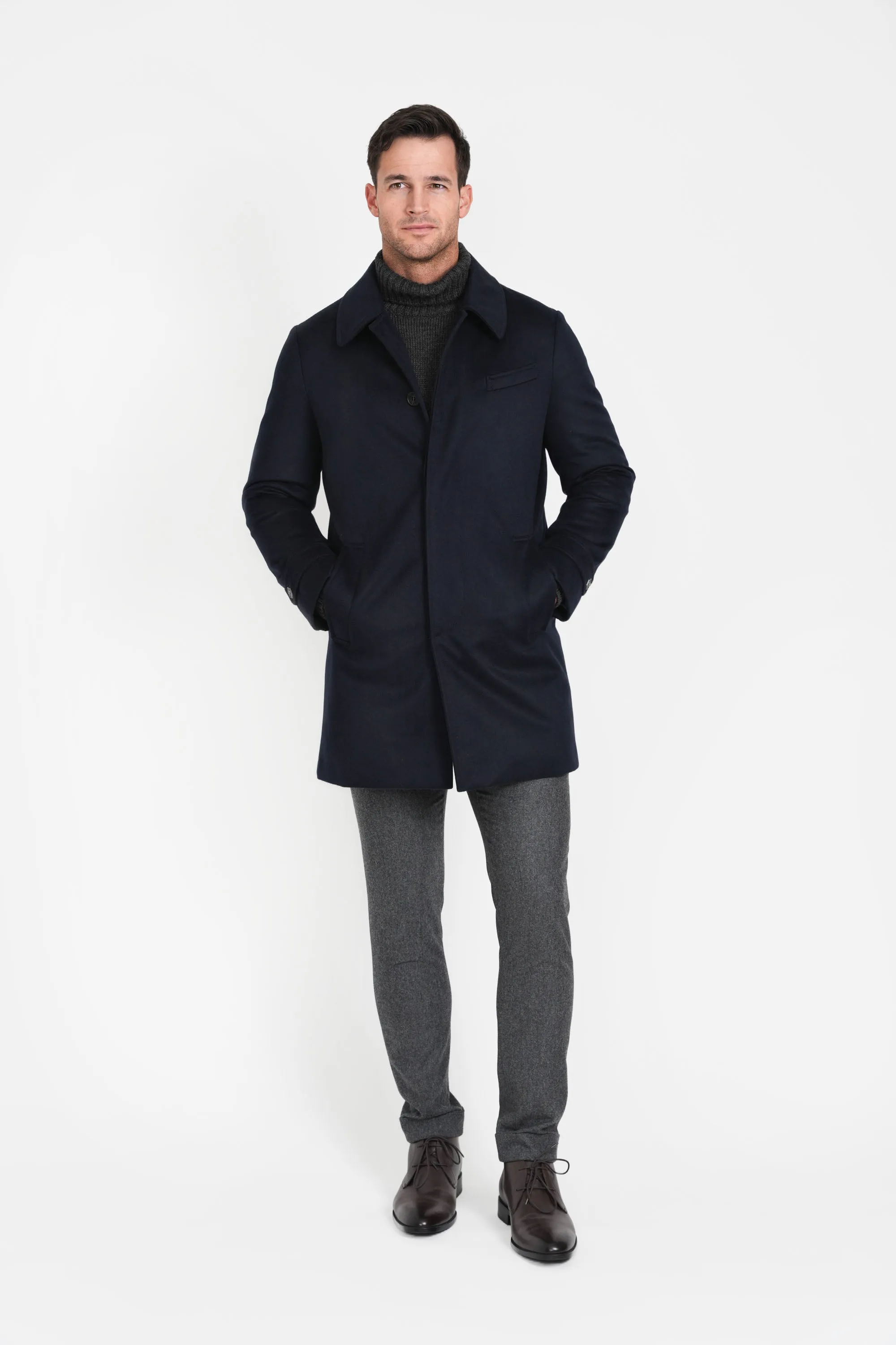 Pure Cashmere Euro Coat, Navy