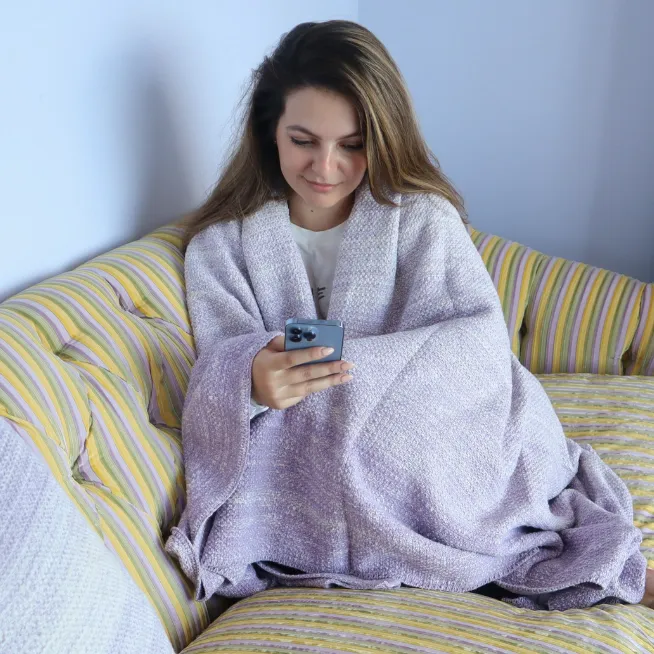 purple knitted throw