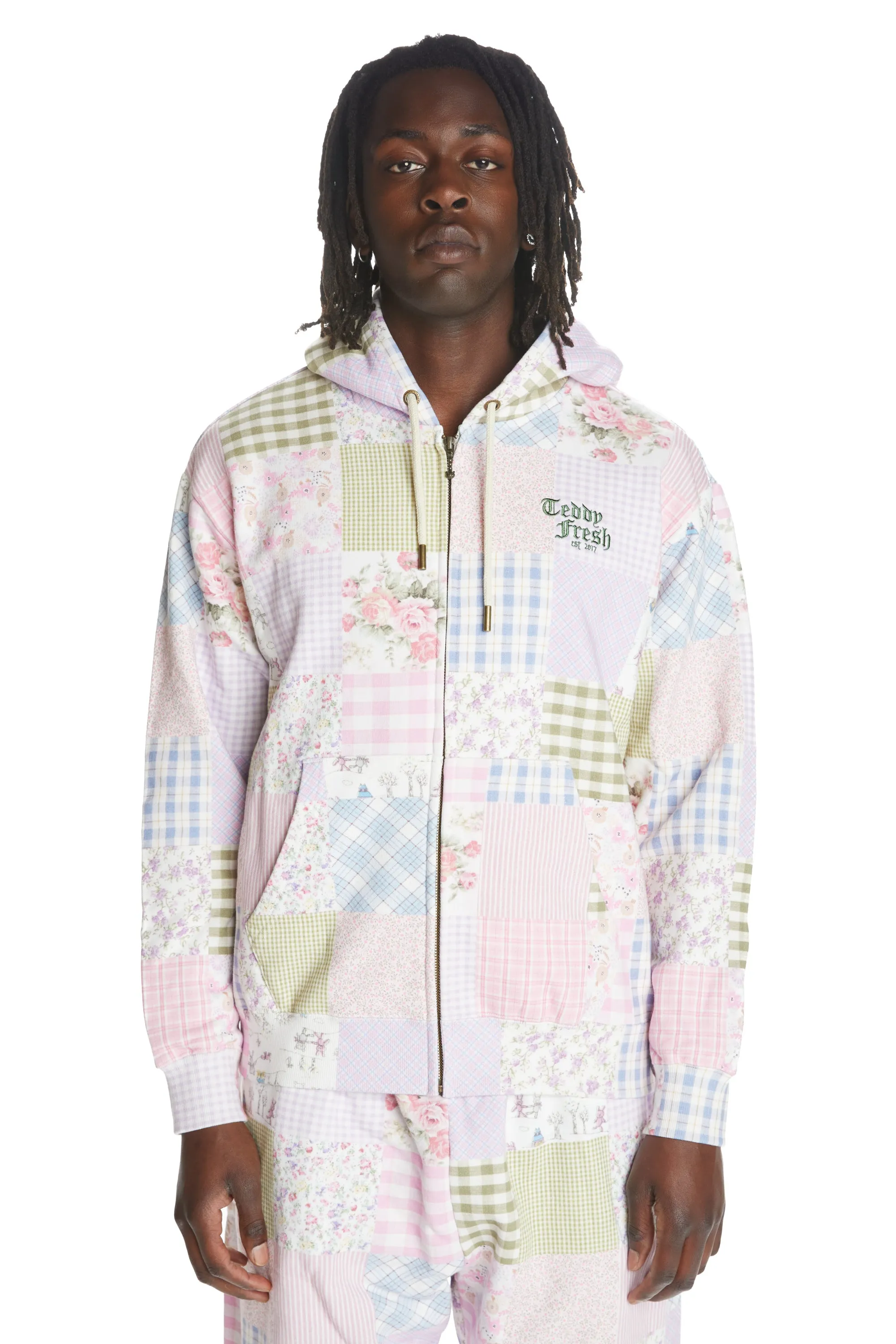 Quilt Print Zip Hoodie