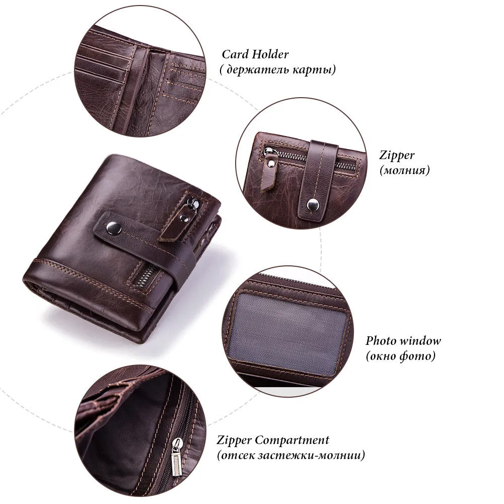 Retro Multifunction Leather Zipper Coin Money Men's Wallet