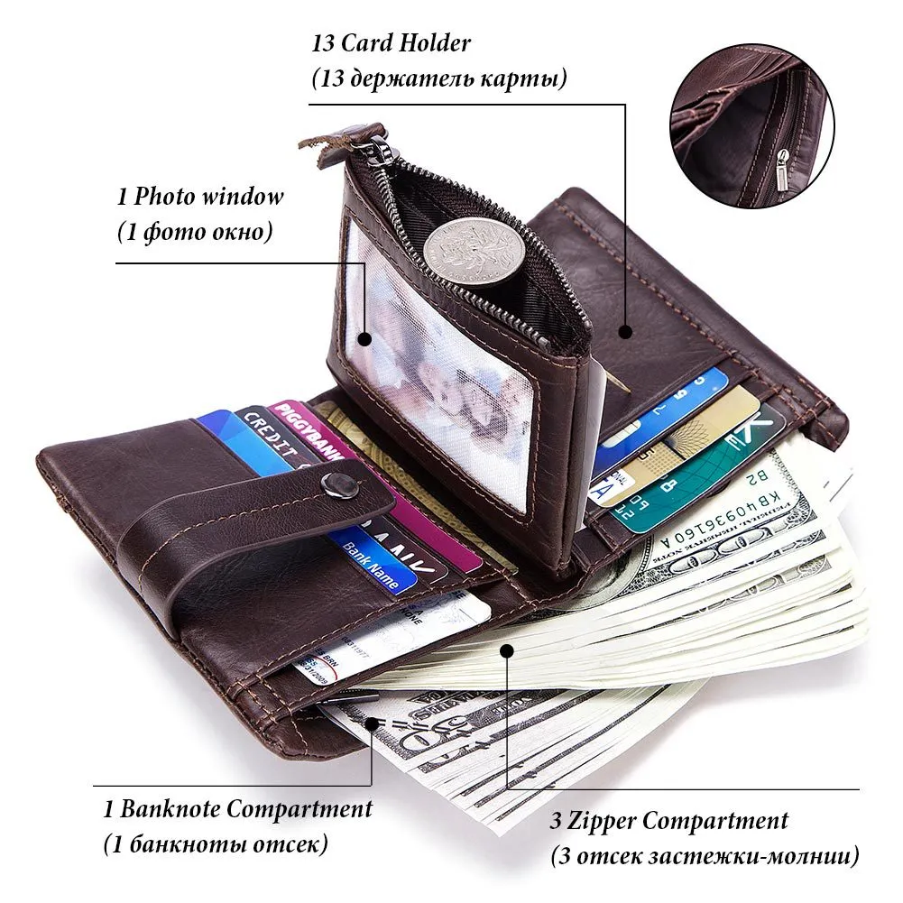 Retro Multifunction Leather Zipper Coin Money Men's Wallet