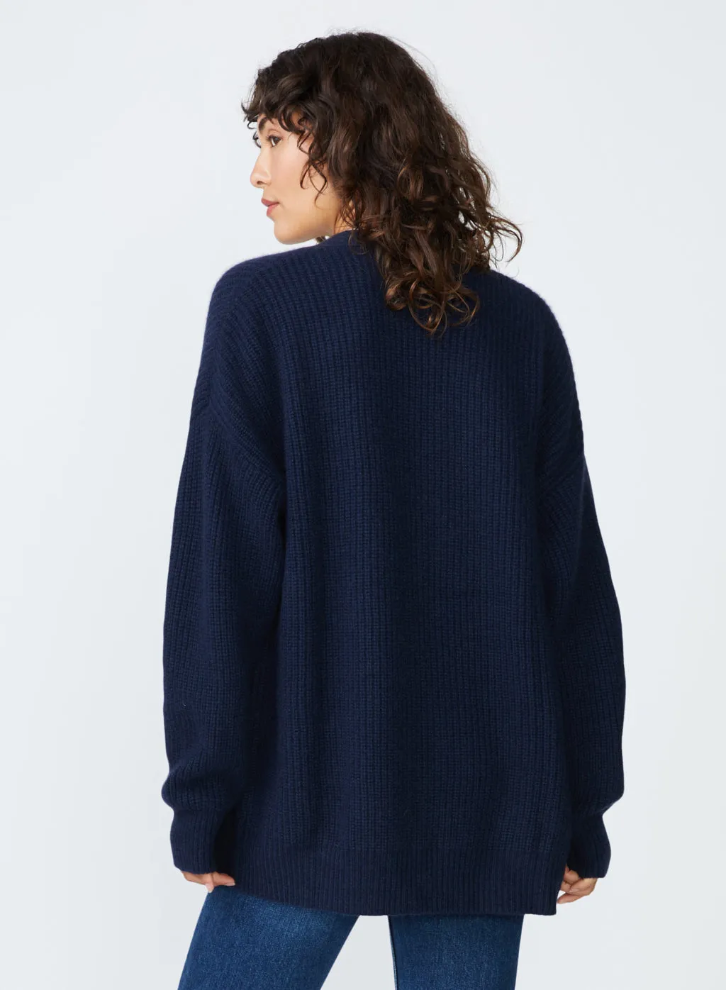 Ribbed Cashmere Oversized Cardigan Sweater in New Navy