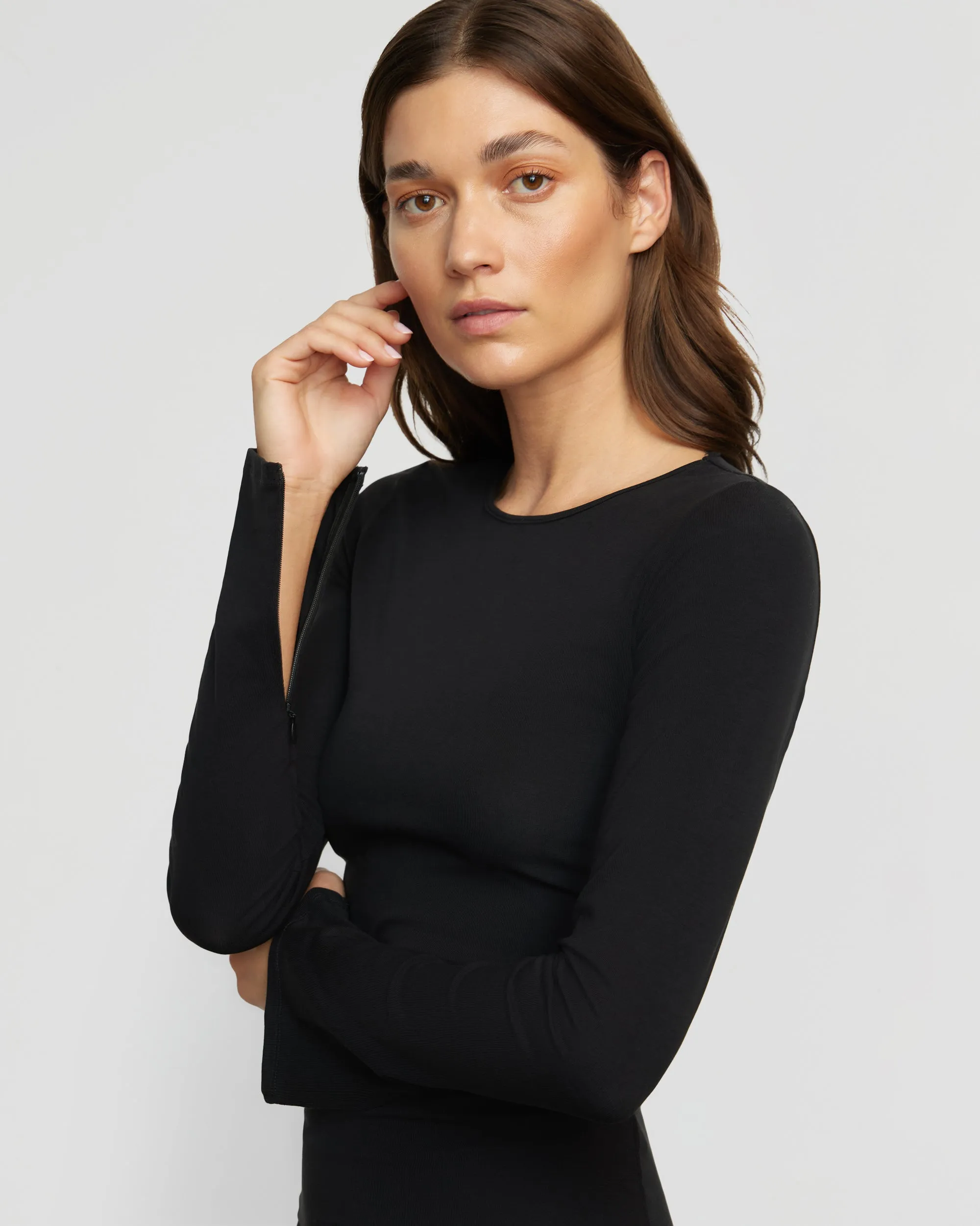 Ronit Zipper-Sleeve Crew-Neck Tee