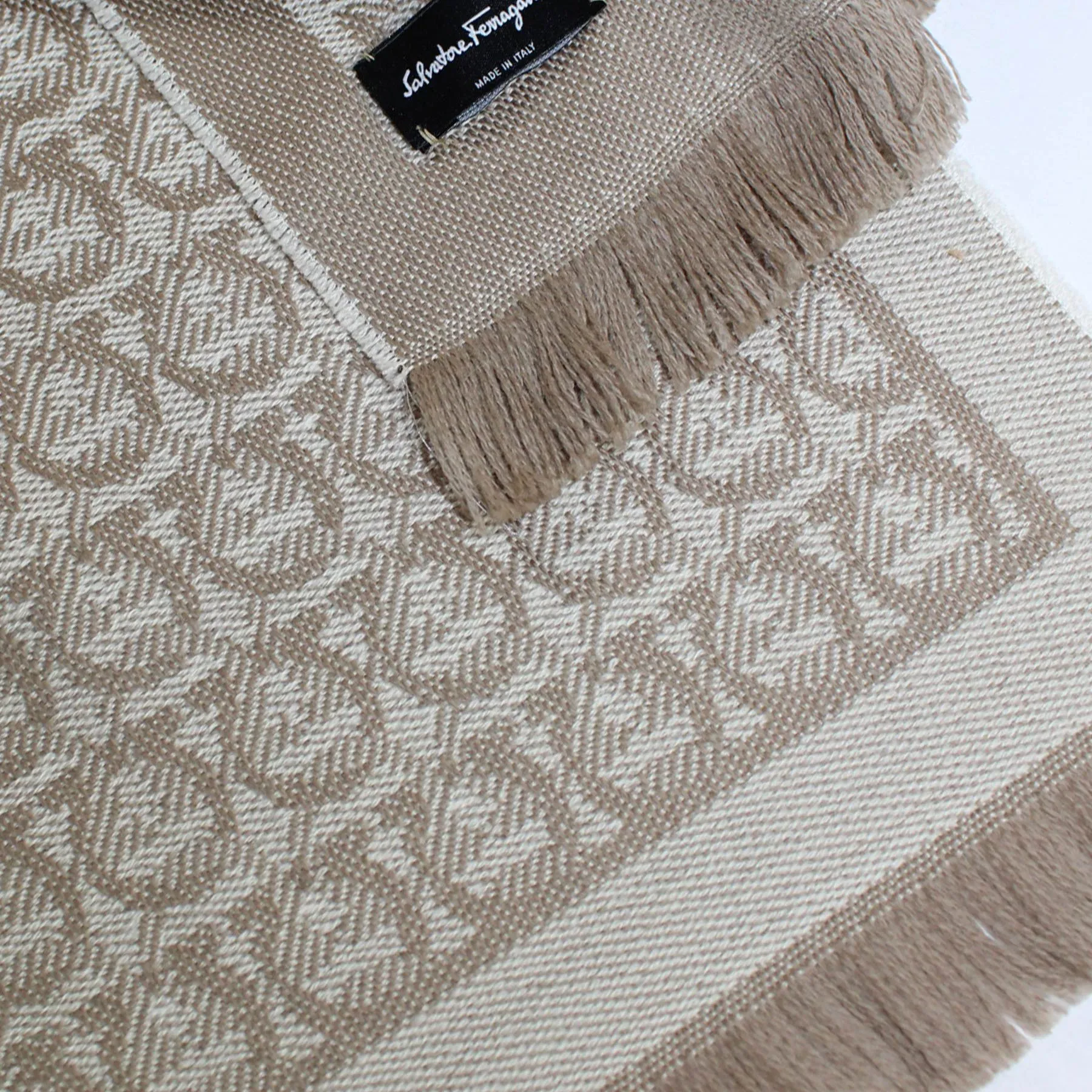 Salvatore Ferragamo Wool Scarf Beige Gancini