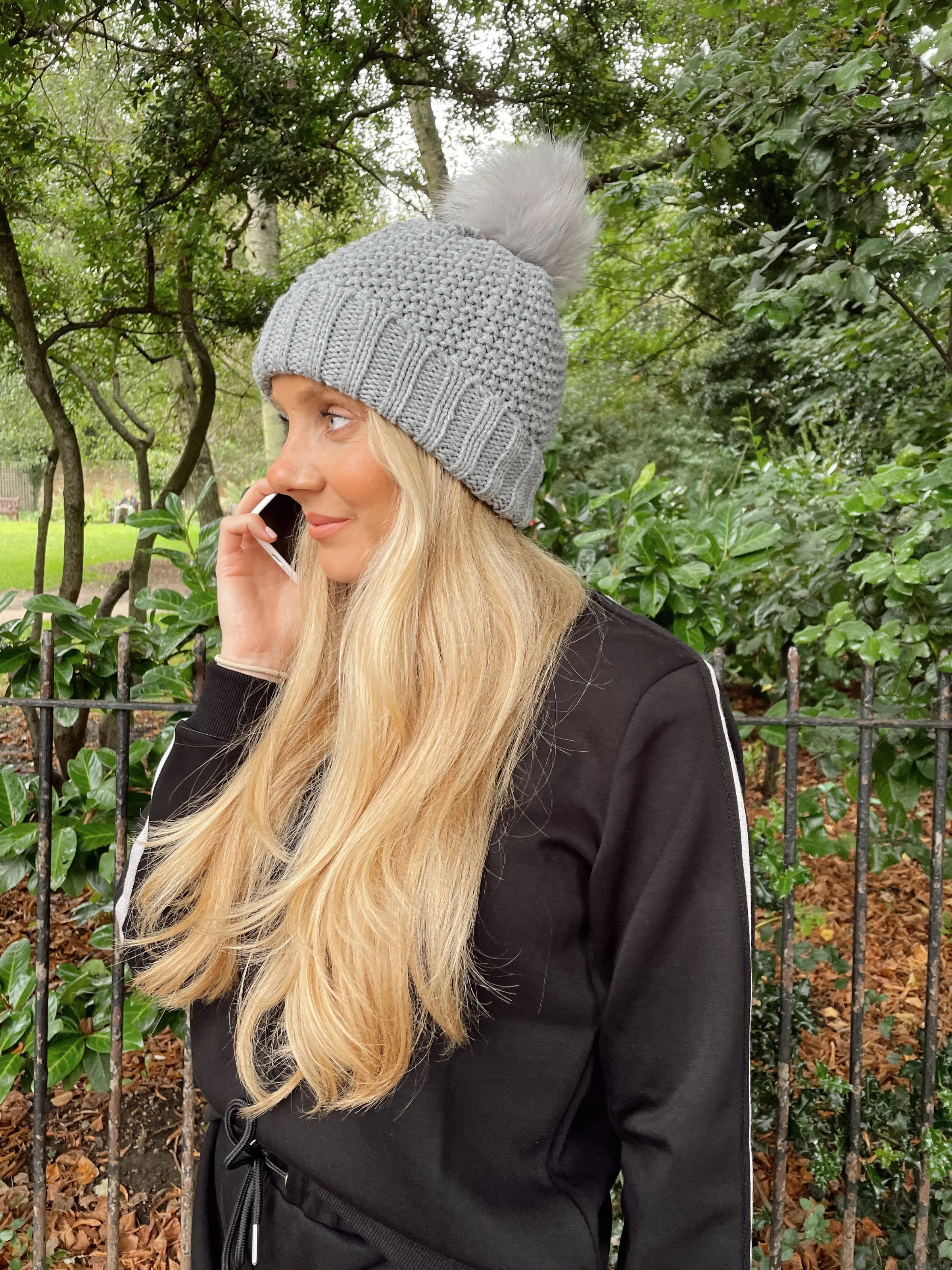 Sammy Grey Knitted Pom Pom Bobble Hat