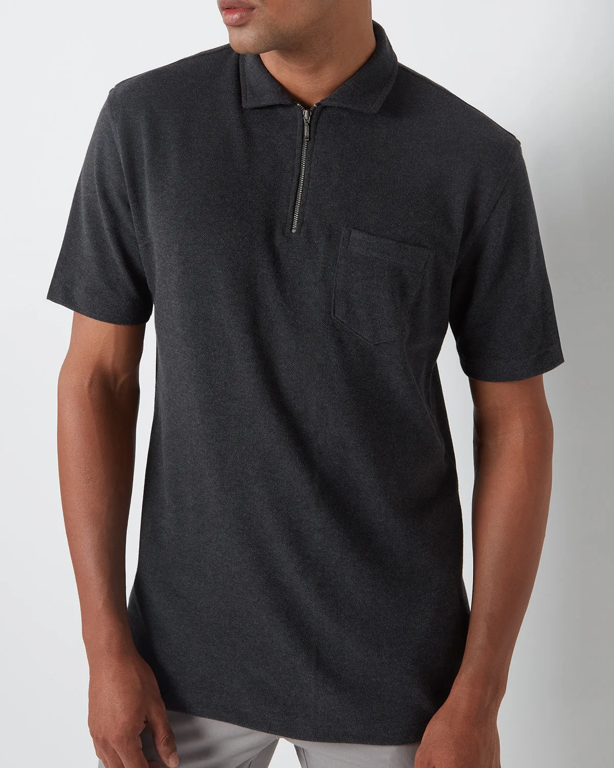 Signature Zipper Polo T-Shirt - Dark Grey