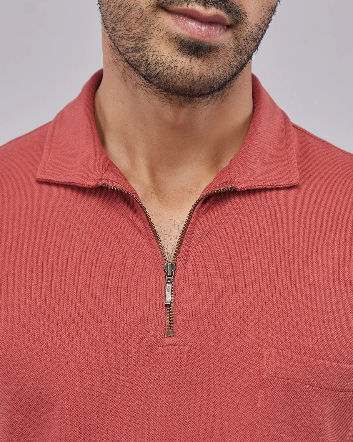 Signature Zipper Polo T-Shirt - Rust