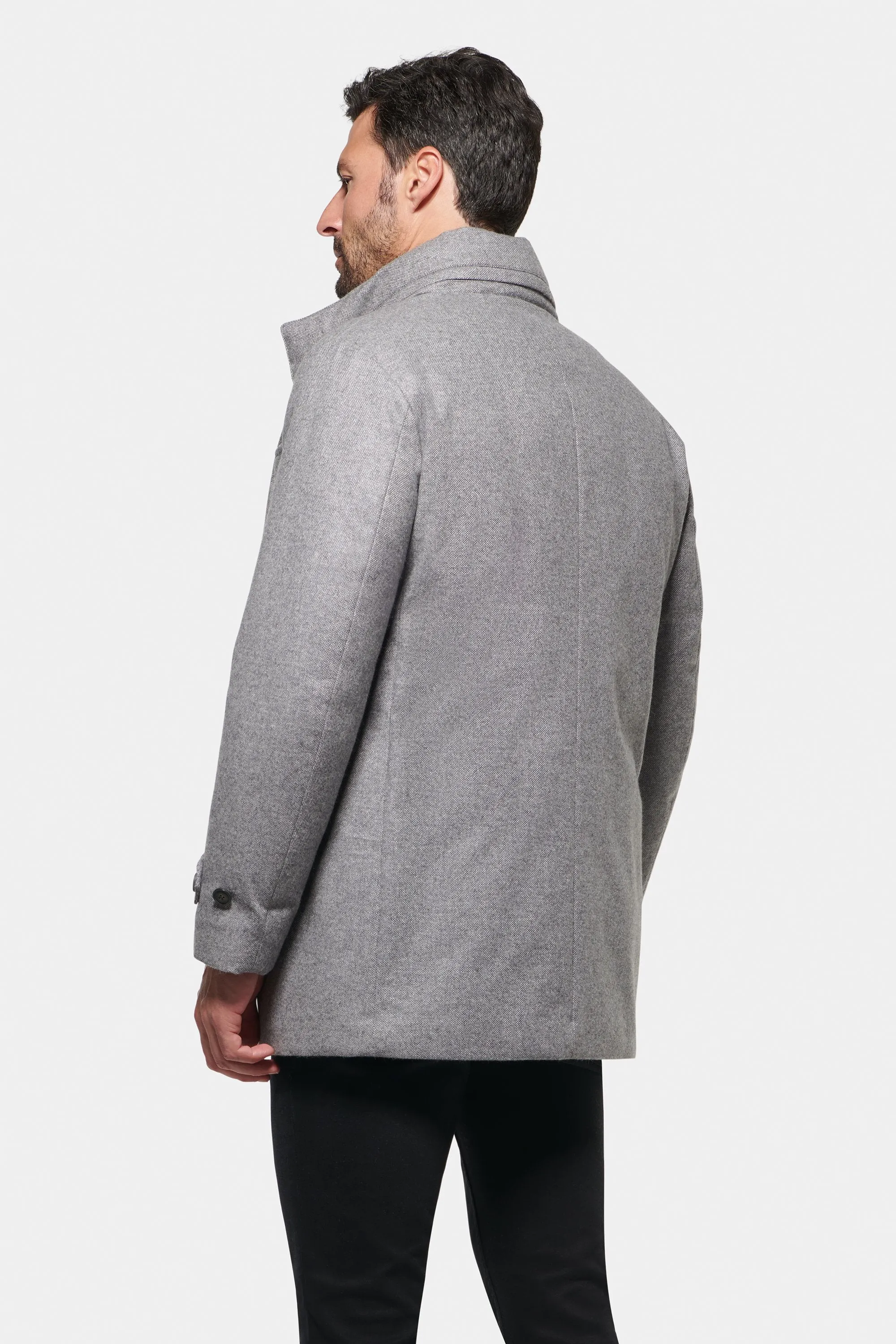 Slim Hooded Pure Cashmere Car Coat, Light Grey