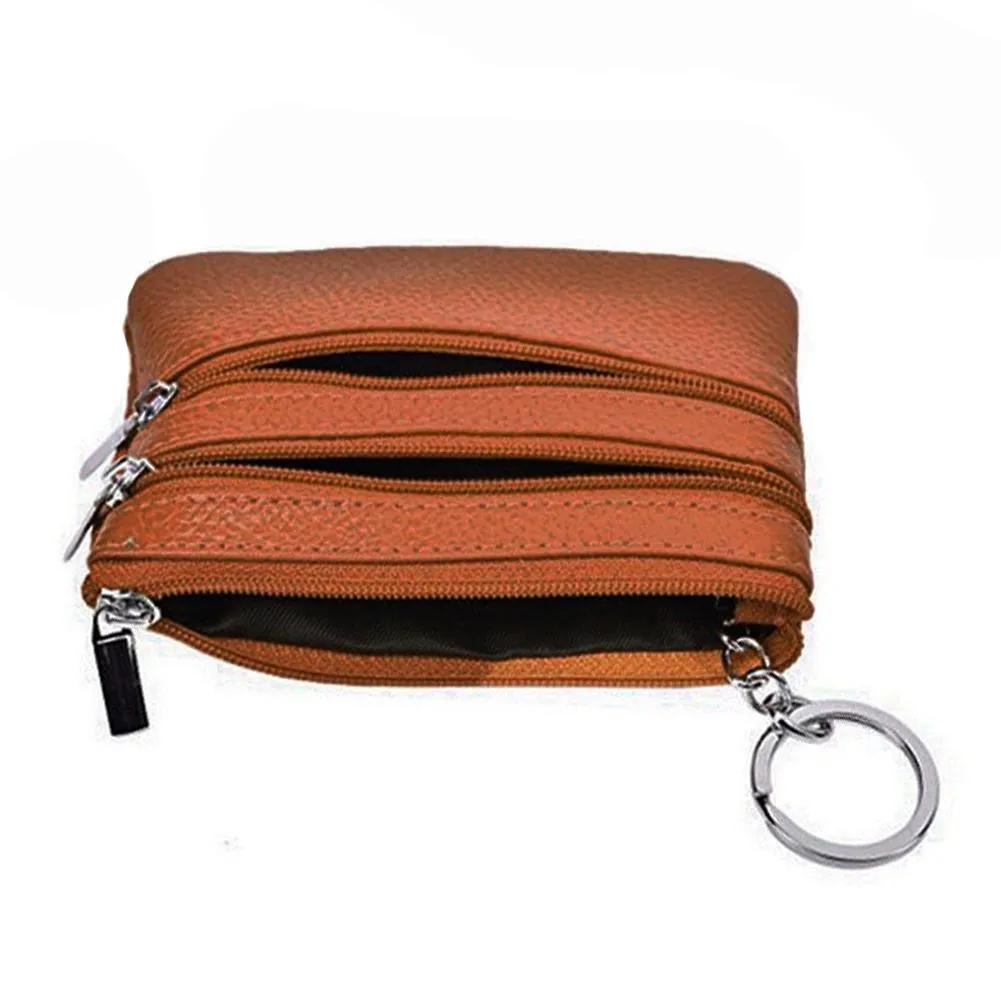 Small Leather 3 Zipper Coin Wallet