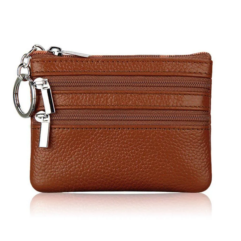 Small Leather 3 Zipper Coin Wallet