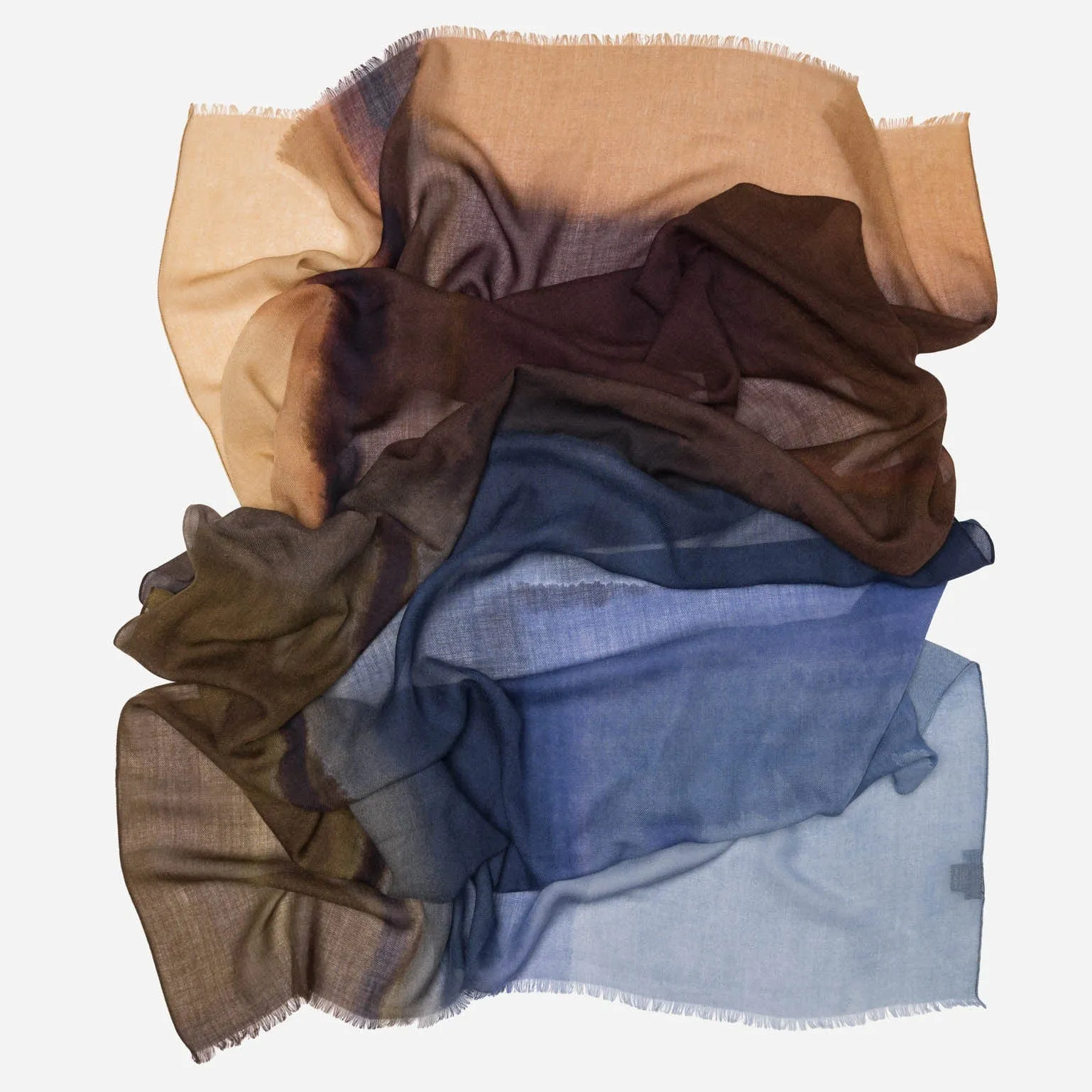 Vicenza - Wool & Silk Scarf - Blue & Brown