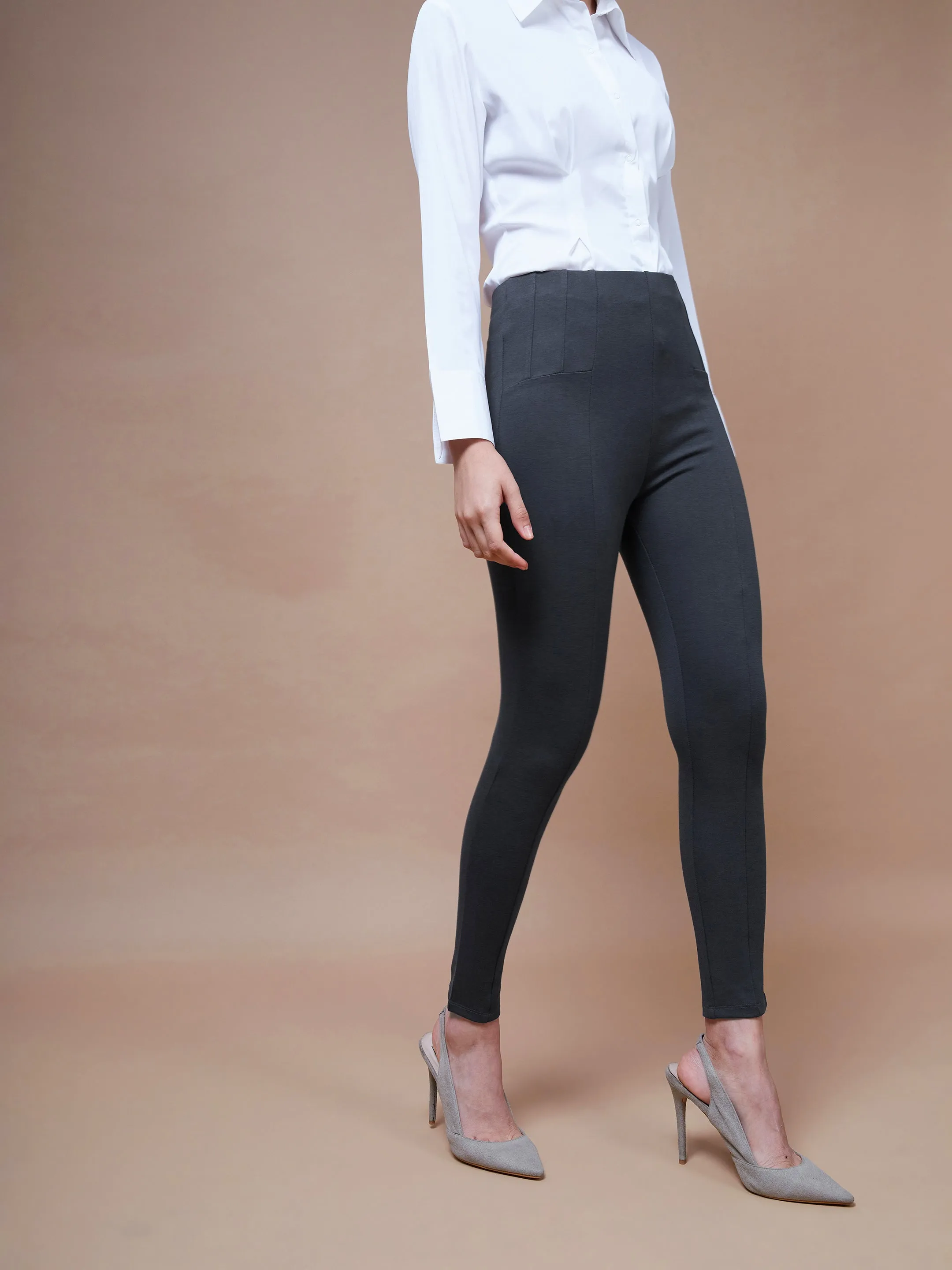 Women Grey Bottom Zipper Jeggings